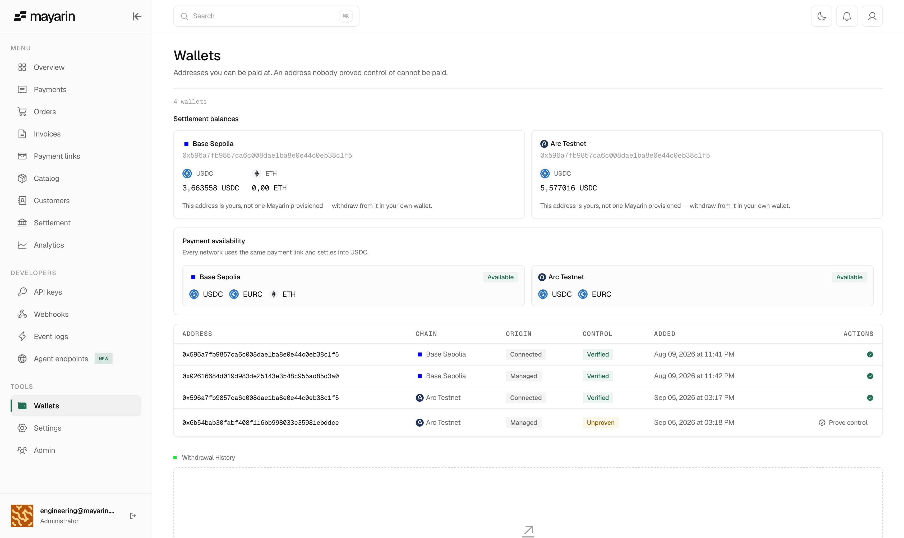 Mayarin wallets and payment availability
